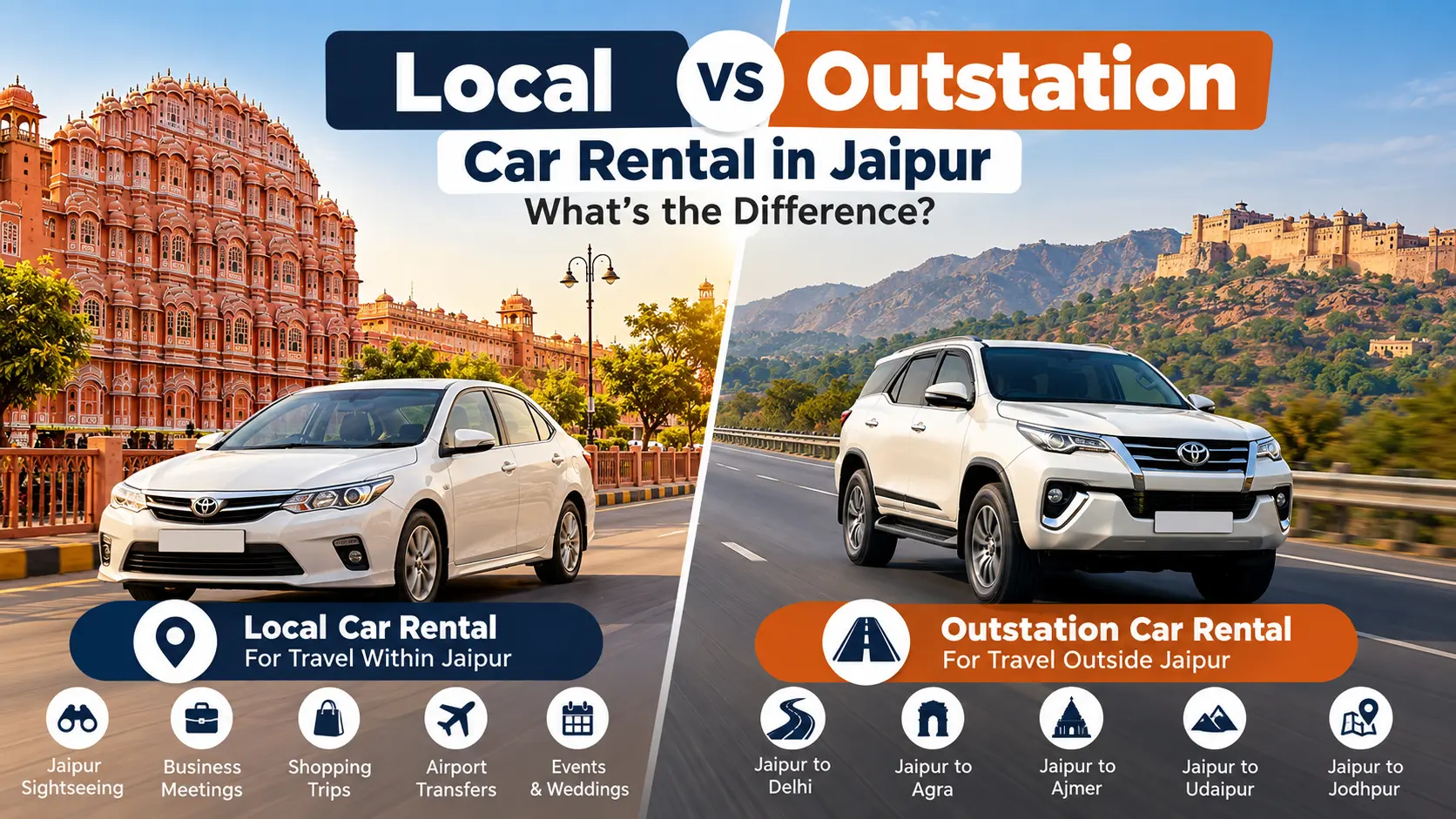 Local vs Outstation Car Rental in Jaipur: What’s the Difference?